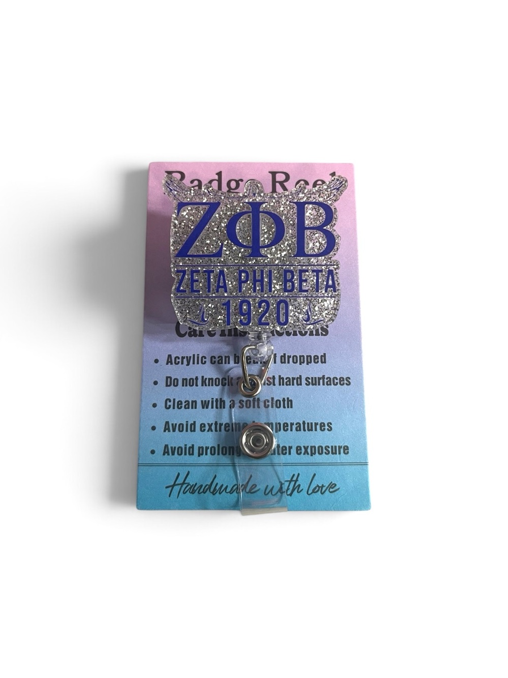 Zeta Phi Beta Glitter Badge Reel - Blue & Silver Sparkle
